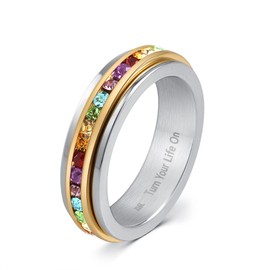 Muses Art Design Fidget Rings, Anxiety Rings, Spinner Rings, Band Rings with Birthstone, Stainless Steel, Women and Men, Meditation Rings, Thumb Rings, Stress Relieving and Anxiety Reducing