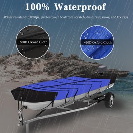 Jon Boat Covers 16-18ft Heavy Duty Waterproof 420D Marine Grade UV Resistant, Fits 16ft Long and Beam Width up to 75 inches, Blue (16-18FT)