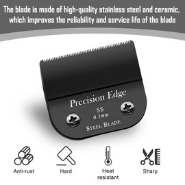 Professional Detachable Replacement Stainless Steel Blades,compatible with Andis Ultraedge Outliner Blade/oster Classic 76 Clipper,Cut Length 1/150"-0.1mm Black