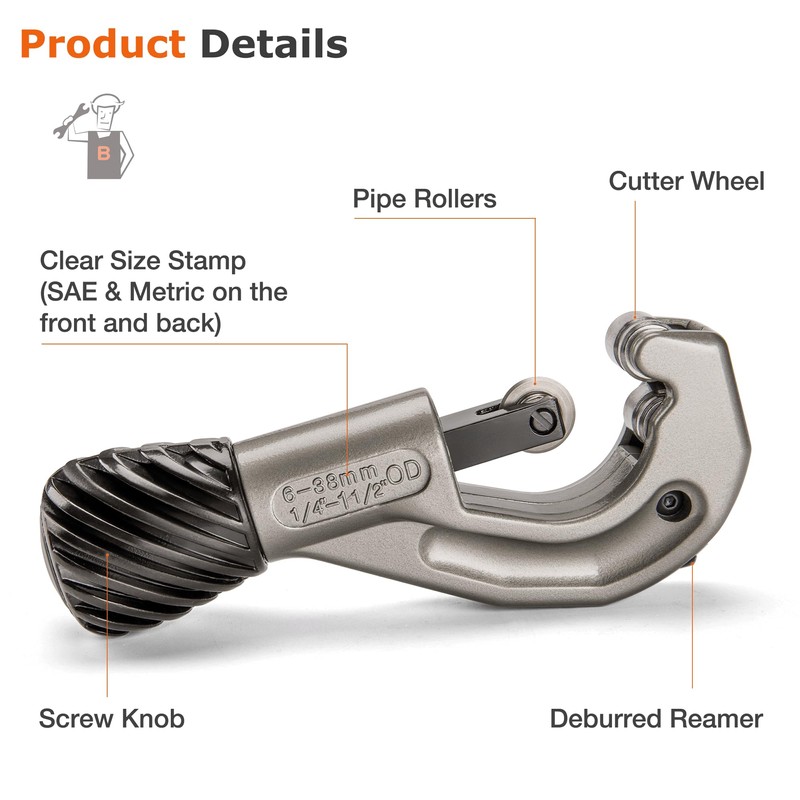 Super B Tubing Cutter- Pipe Cutter Tool 1/4"-1-1/2"OD -Copper, Aluminum,