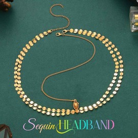 GORTIN Sequins Boho Head Chain Jewelry Gold Headpiece Egyptian Headband Hair Accessories for Women (Gold, Free size)