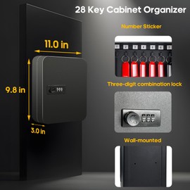 YIYITOOLS 28 Key Cabinet Organizer,Key Lock Box Wall Mount and 28 Colored Name Tags Keys Storage with Combination Lock for Homes Property Hotels Business