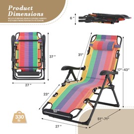 Athena Collection Zero Gravity Outdoor Lounge Chair Recliner Set of 2, 27" Width Reclining Pool Lounge Lawn Chairs with Headrest, Outdoor Chaise for Beach Patio Backyard Outside, Rainbow