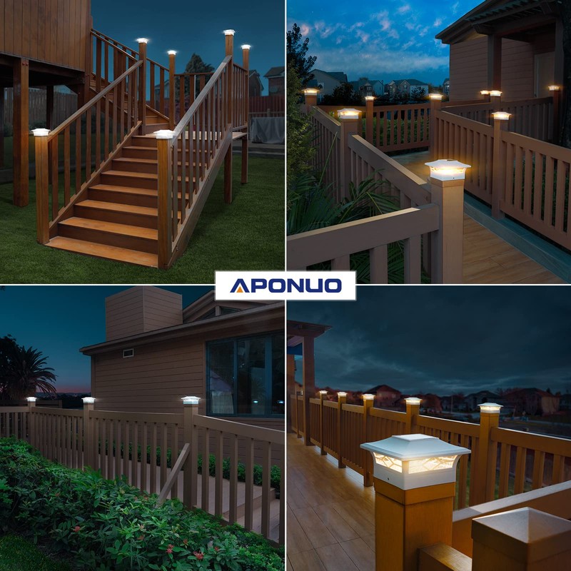 APONUO 4x4 Solar Post Cap Lights, 6 Pack 2-Modes Bright