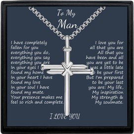 MOOGEEN Mens Cross Necklace Christmas Gifts for Men Boyfriend Husband Groom Anniversary Birthday Gift for Him Jewelry Silver Nail Cross Necklace