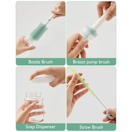 Momcozy Bottle Brush Set - Baby Bottle Cleaner Kit with Silicone Brush, Nipple Brush, Straw Brush, Soap Dispenser, Drying Rack - 7 in 1 Bottle Cleaning Tool for Home and Travel