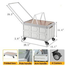 Collapsible Plastic Crate with 4 Wheels Handles 65L Big Capacity Outdoor Storage Box Grocery Cart On Casters Plastic Trunk Organizer for SUV Rolling Cart for School Office Teachers Camping Shopping