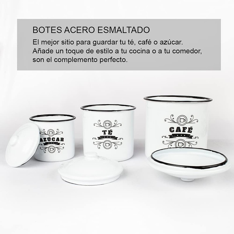 Franquihogar Set of 3 Vintage Enamelled Tins - Café (Coffee),