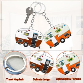 2 Pack Camper Keychain Set Happy RV Camper Keyring Couples Camping Gifts for Men Women Camper Travel Trailers Accessories (brown+orange)