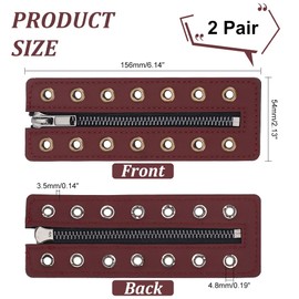 PH PandaHall 2 Pairs Leather Lace-in Boot Zipper Inserts, 6.1 x 2 Inch Eyelets Zipper Boot Laces 7 Holes No Tie Shoe Laces for Adults Men Women Tieless Shoe Sneakers Laces Repair DIY, Deep Red