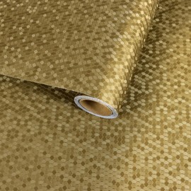 VaryFloral Hexagon Gold Metallic Wallpaper for Kitchen Bathroom Textured Modern Geometric Contact Paper for Cabinet Shelf Peel and Stick Waterproof Self Adhesive Honeycomb Wall Paper 11.8"x118"