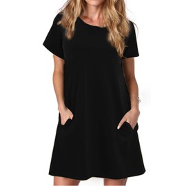 Alaster Women's 2025 Beach Tunic T Shirt Dress Loose Black Petite Casual Sundresses with Pocket for Women