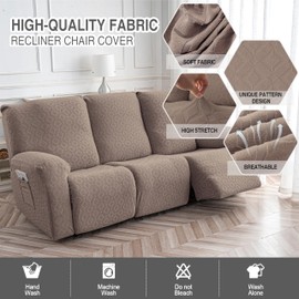 Gennia Waterproof Recliner Sofa Cover,Stretch Reclining Couch Covers with Pockets,Washable Lazy Boy Recliner Slipcovers,Leakproof Sofa Protector for Kids, Pets, Dog and Cat (3 Seat, Taupe)