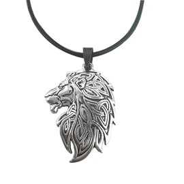 Viking Lion Leo Necklace for Women Men Nordic Celtic Knots Lion Animal Head Leather Pendant Necklace Teen Pirate Amulet Jewelry Gift