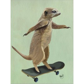 ART.COM Stretched Canvas Print Meerkat on Skateboard by Fab Funky, 24" x 32"
