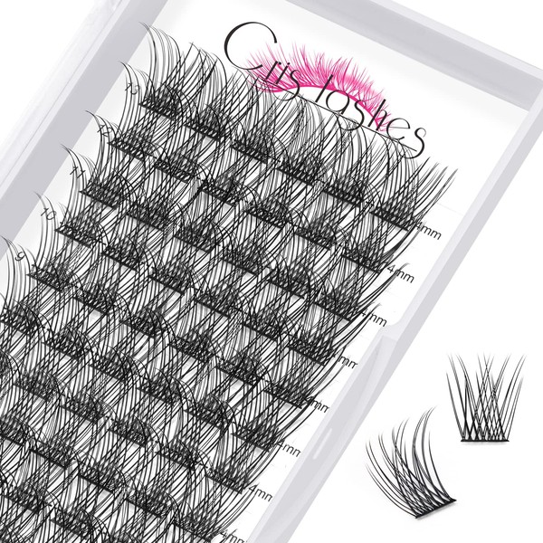 Crislashes Cluster Lashes,78Pcs DIY Individual Lashes C Curl 14mm Natural Eyelash Clusters Thin Band Wispy Lashes Reusable Soft & Comfortable Use at Home(B-C Curl-14mm)