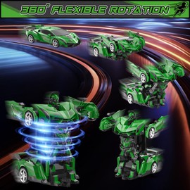 BLUEJAY Transform Rc Cars for Boys 4-7 8-12, 2.4Ghz Remote Control Car 1:18 Scale Transforming Robot, One-Button Deformation 360° Rotation Car Toy Gifts for Boys 3-5 (Turtle)