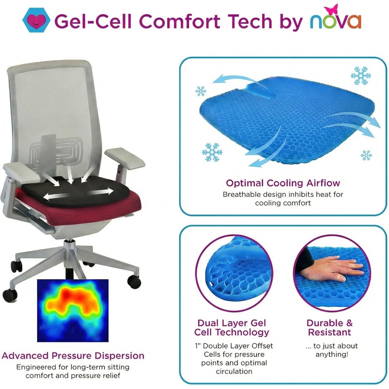NOVA Extra Wide Cooling Gel Seat Cushion 17” x 18”