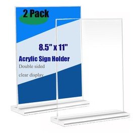 Yoodeet 8.5x11 Menu Holders, Double-Sided Acrylic Letter Paper Sign Holder,Plastic T-Shape Clear Poster Holder Display Stand for Store, Office, Exhibition, Restaurant, Pack of 2