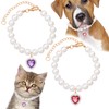 Pndeyo 2pcs Pearl Cat Collars, Adjustable Heart-Shaped Cat Necklace, Sparkly