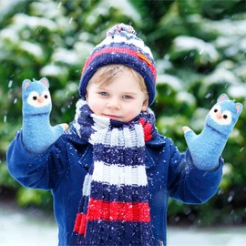Bekecidi 4 Pairs Kids Fingerless Gloves, Convertible Flip Top Thermal Gloves, Cartoon Fingerless Flap Cover Gloves, Knitted Half Finger Gloves, Winter Warm Mittens for Boys and Girls Age 5-10