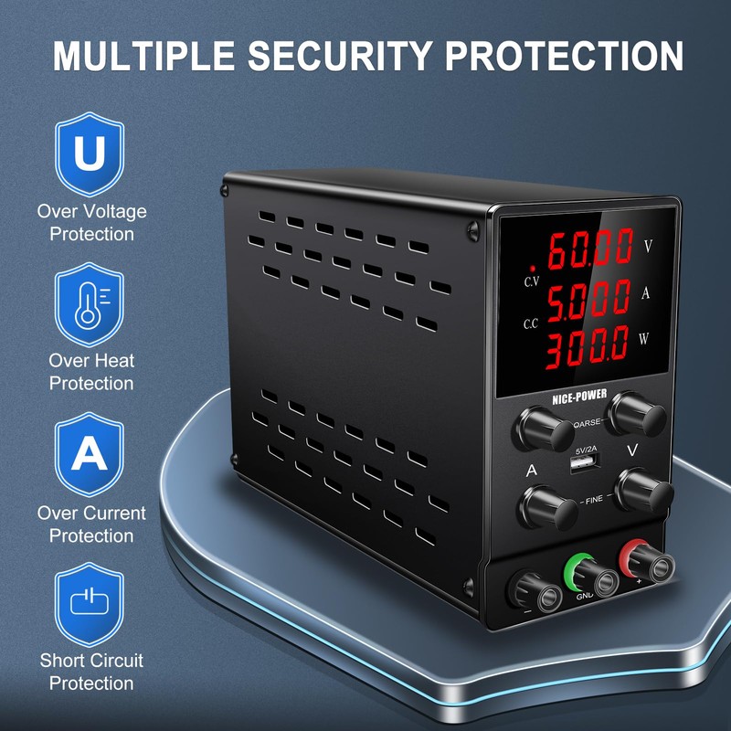 NICE-POWER Adjustable DC Power Supply (0-60V, 0-5A) Variable Switching Regulated
