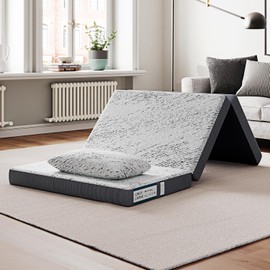 LINSY Trifold Mattresses, 4 Inch Twin XL Mattress Folding, Portable Mattress Foldable with Luxury Tencel Cover, Cooling Gel Infused Mattresses Pad for Guest & Camping & Yoga, Gray