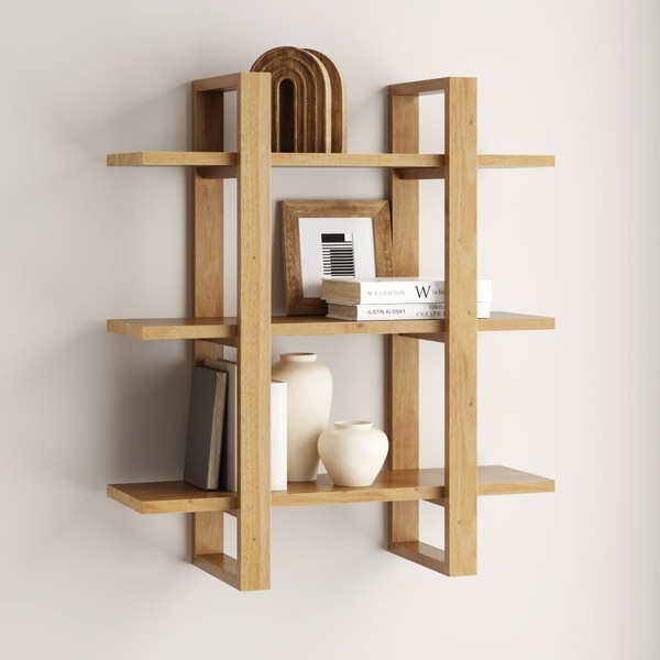 Nathan James Benji Floating Wall Book Shelves, 3-Tier Display Shelf, Decorative Modular Shelf in Solid Wood for Bedroom, Nursery, Bathroom or Kitchen