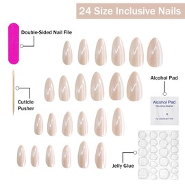 24 Pcs Pink Chrome Press on Nails Medium Almond Shaped Fake Nails Glossy Reusable Bling Acrylic False Nails Designs Glue on Nails Medium Length Stick on Nails for Women Girls Nail Accessories