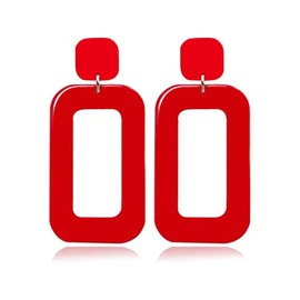 Simple Acrylic Geometric Square Hollow Dangle Earrings for Women White Minimalist Statement Drop Earrings 80s Retro Neon Earrings for Party Costume Accessory (red)