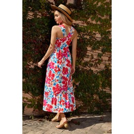 2024 Women Crossover Halterneck Sleeveless Floral Flowy Maxi Dresses Multicolor L