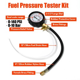 Fuel Pressure Tester Kit, 0-140 PSI / 0-10 Bar Fuel Injector Pressure Tester Gauge Kit with Fuel Line Fittings for Engine Injection Pump Pressure Compression Tester, Quick Coupling