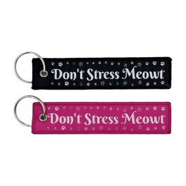 Boostnatics Don't Stress Meowt - Cat Keychain/Jet Tag - Gift For Pet Lovers (Pink)