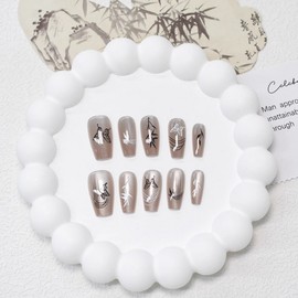 [Overseas] Gel Nail Sticker Wearable Nail Sticker New High-End Cat Eye Wearable Nail Elegant Hanfu Hand Made Xs + Toolkit/P0092-Short Ladder (Transparent Bag) 20ea