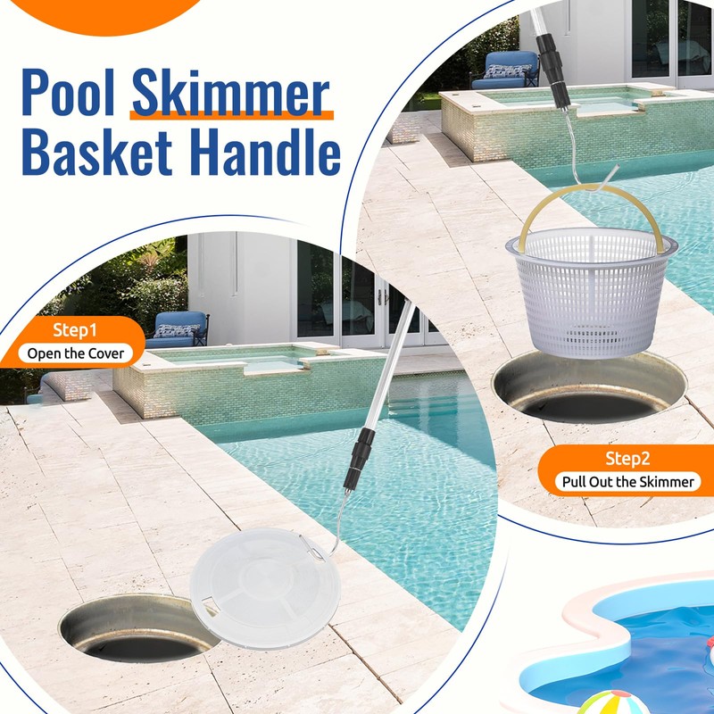 HOICATED Pool Skimmer Hook Skimmer Basket Handle 39.8 Inch Pool