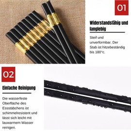 10 Pairs Luxury Japanese Chopsticks Set - Elegant Black Design - Perfect Accessory for Sushi and Asian Cuisine (GOLD)