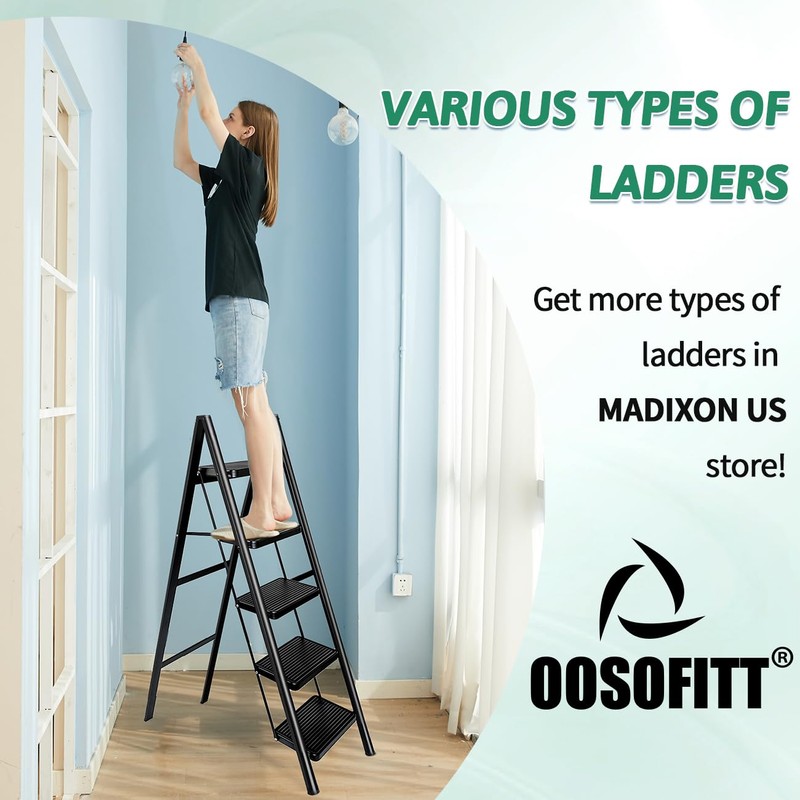 Step Ladder 5 Step Folding, OOSOFITT 330 Lbs Load Heavy
