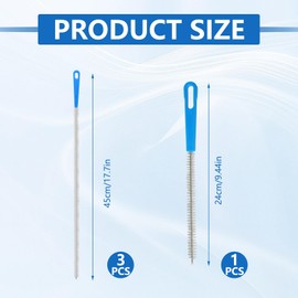 4 PCS Drain Cleaning Brush, Nylon Bristles Drain Brush Pipe Cleaning, 17.7 Inches and 9.44 Inches, Suitable for Toilets, Kitchen Sinks, Bathroom Bathtubs, Sewer Drains