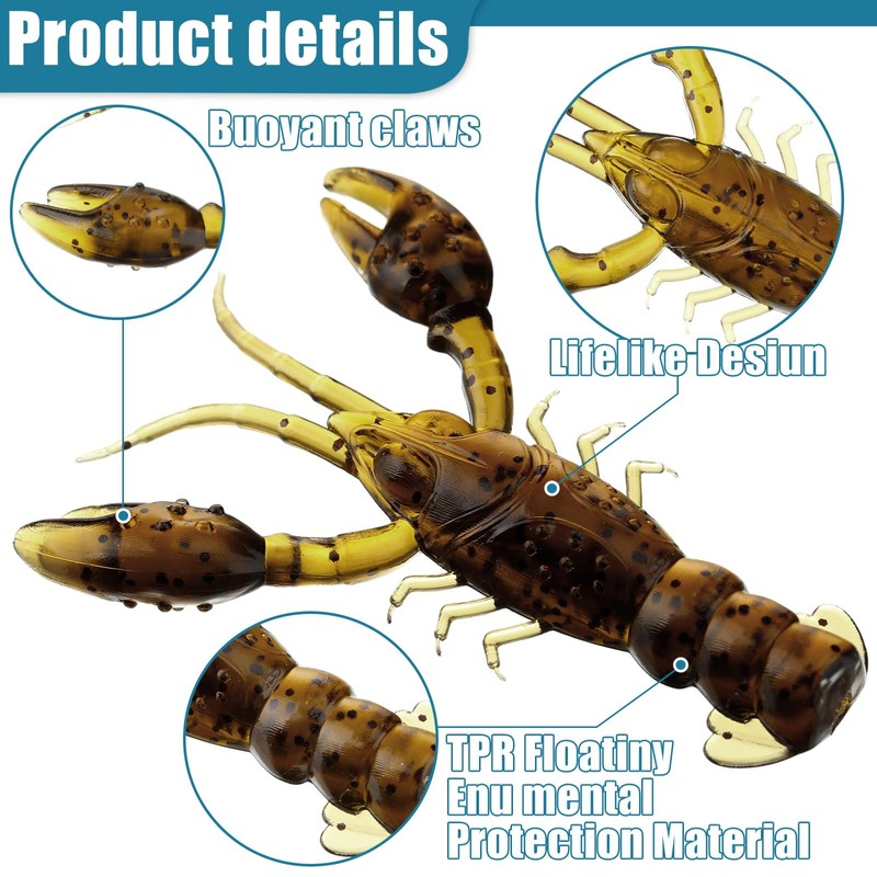 80 Pcs Micro Craw Scented Drop Shot Crawfish Bait,Mixed Color
