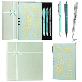 Affrolling 5 Pcs Christian Gifts for Women Mothers Day Church Religious Gifts A6 Bible Leather Notebook Pens with Box Prayer Journal for Men Bible Study Pastor's Wife Godmother Father(Light Green)