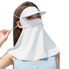 Epicday Face & Neck Cover with Brim, UPF50+ Cooling Sensation, Neck Guard, Face Guard, Cool, Washable, Full Body Guard, Breathing Holes, Wide Brim Sun Visor (White), white