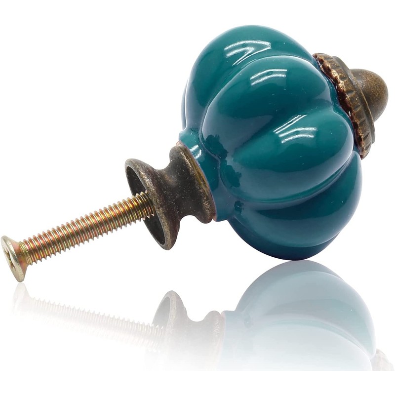 Cjueiom 12 Pack Ceramic Door Knobs Teal Drawer Knobs, Pumpkin