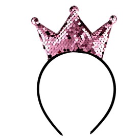 WLLHYF Sequin Crown Headband Christmas Glitter Crowns Hair Band Gold Headband Hair Accessories for Girls Women Birthday Christmas Party (Pink)