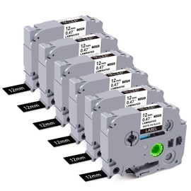 BOYEEZON TZe-335 Compatible Laminated Label Tape as Replacement for Brother P Touch Tapes TZ TZe335 12 mm Black Label Tape for PT-H107 H105 H110 H101C H100R 1005 D200 E110, White on Black, 6 Pack