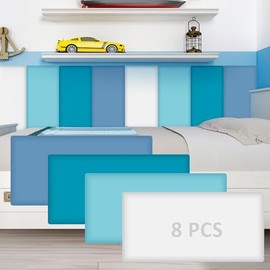 Hahafelt 8 Pack Wall Padding for Playroom Peel and Stick Headboard 15.75" x 7.87" x 1.18" 3D Anti Collision Upholstered Wall Panels Self Adhesive Headboard Panel for Protection (Blue Colors)