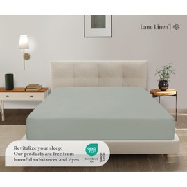 Lane Linen Twin XL Fitted Sheet Only - 4 Way Stretch Knitted Deep Pocket Twin XL Bottom Sheet - Fits Upto 16" Mattress (No Flat Sheet), Wrinkle Free, Microfiber Fitted Sheet Twin XL - Mineral