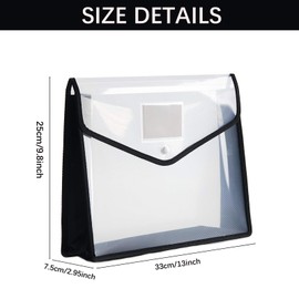 6 Pack Plastic File Folders,Waterproof Expandable Document Organizer,Snap Closure Colorful Transparent File Holder Large Capacity for A4 B4 Letter Size Office Folders (Black&Transparent)