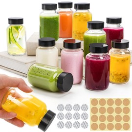 Kingrol 12 Pack 4 oz Glass Ginger Shot Bottles with Caps, Leak-Proof, Reusable Wellness Juice Bottles, Small Glass Jars for Travel, Beverages, Spices & DIY