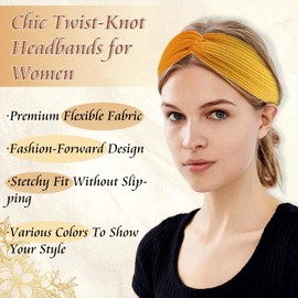 STGDAK Head Bands for Women Cross Knotted Headbands Non Slip Hair Scarf Headband Elastic Headwraps Yoga Workout Hairband Cotton Turban Yellow Black Bandana Cute Hair Accessories For Girls Teens