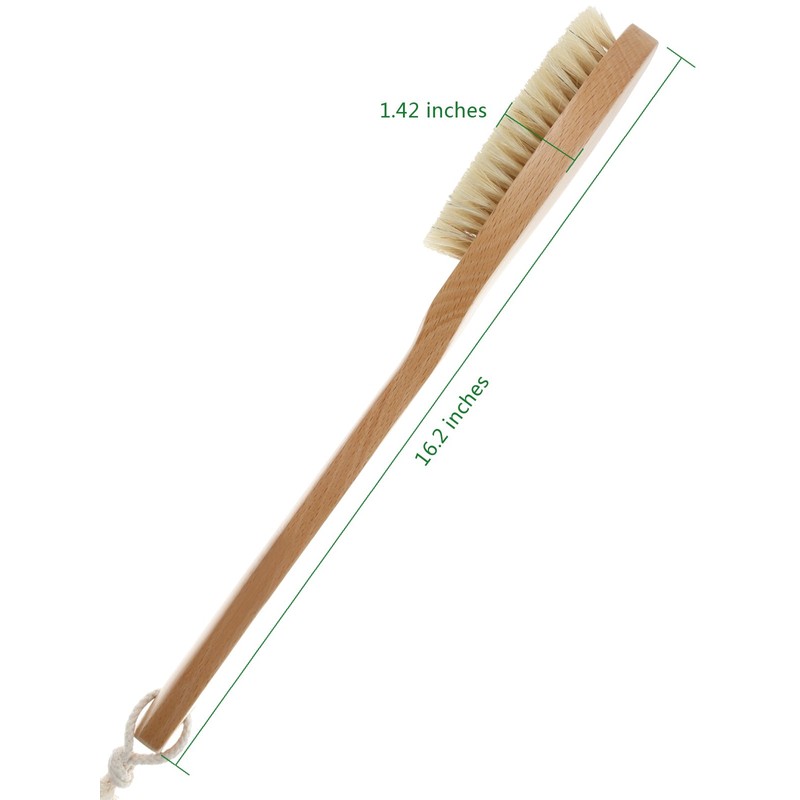 Bath Body Brush Long Handle Wooden Shower Brush with Natural
